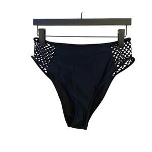 Beyond Yoga black high waisted laser cut bikini bottom, women's large